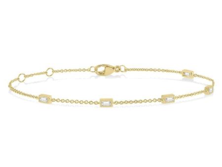 1 4 Ctw Baguette Diamond Station Bracelet in 10K Yellow Gold Hot on Sale