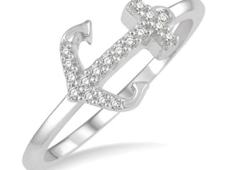 1 10 Ctw Anchor Charm Round Cut Diamond Petite Fashion Ring in 10K White Gold For Discount